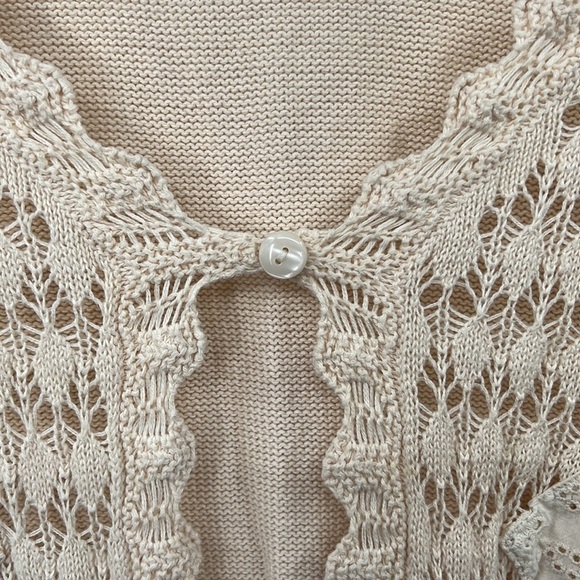 Crystal-Kobe Cardigan Womens 1X Cream Knit‎ Vintage Patchwork Sweater Boho - Picture 4 of 8